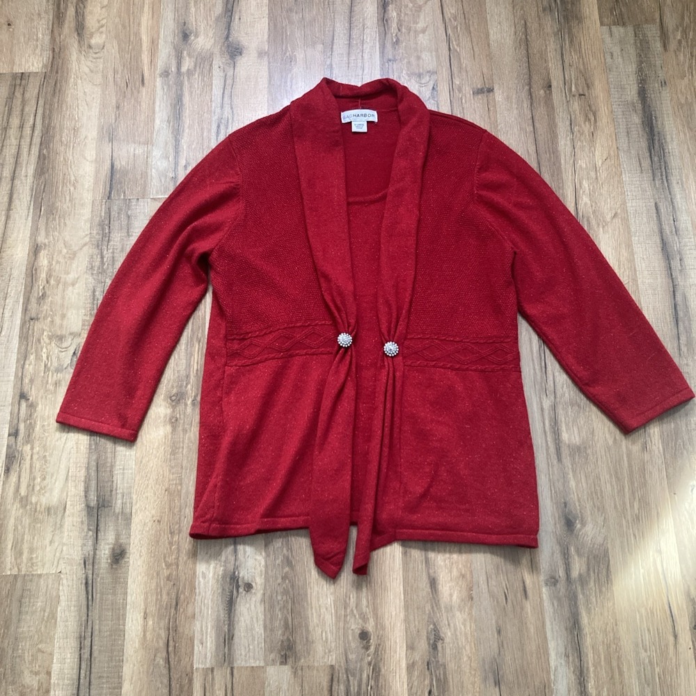 Sag Harbor Sweater Cardigan XL Shiny Red Dressy Button Embellishment